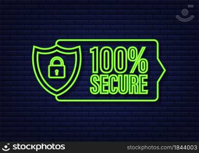 100 Secure grunge vector neon icon. Badge or button for commerce website. Vector stock illustration. 100 Secure grunge vector neon icon. Badge or button for commerce website. Vector stock illustration.