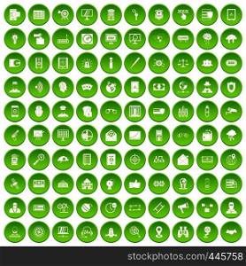100 security icons set green circle isolated on white background vector illustration. 100 security icons set green circle