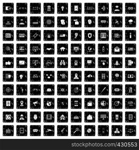 100 security icons set in grunge style isolated vector illustration. 100 security icons set, grunge style