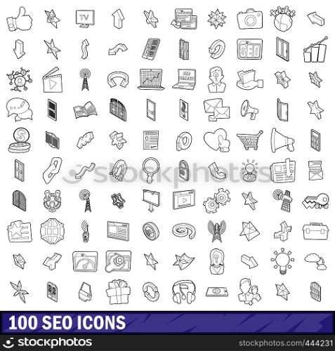 100 seo icons set in outline style for any design vector illustration. 100 seo icons set, outline style