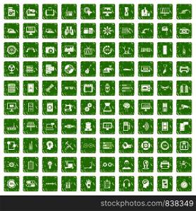 100 set in grunge style green color isolated on white background vector illustration. 100 set grunge green