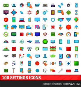 100 settings icons set in cartoon style for any design vector illustration. 100 settings icons set, cartoon style