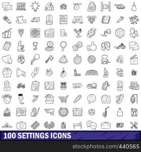 100 settings icons set in outline style for any design vector illustration. 100 settings icons set, outline style