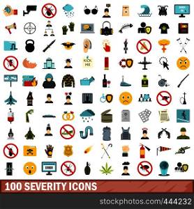 100 severity icons set in flat style for any design vector illustration. 100 severity icons set, flat style