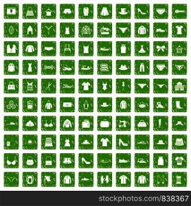 100 sewing icons set in grunge style green color isolated on white background vector illustration. 100 sewing icons set grunge green
