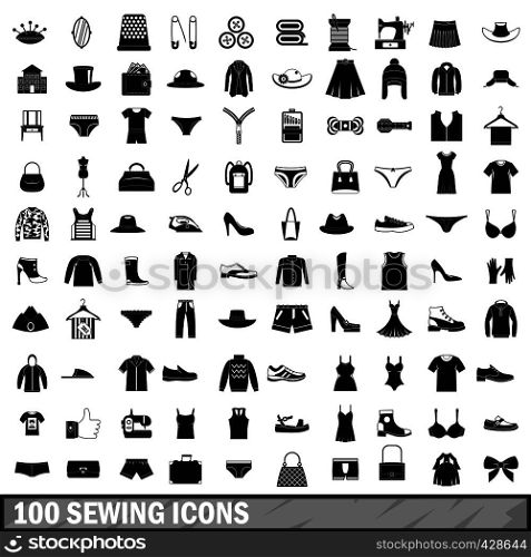 100 sewing icons set in simple style for any design vector illustration. 100 sewing icons set, simple style