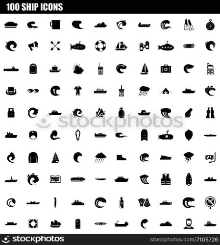 100 ship icon set. Simple set of 100 ship vector icons for web design isolated on white background. 100 ship icon set, simple style