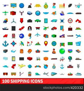100 shipping icons set in cartoon style for any design vector illustration. 100 shipping icons set, cartoon style