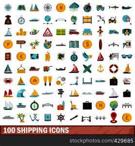 100 shipping icons set in flat style for any design vector illustration. 100 shipping icons set, flat style