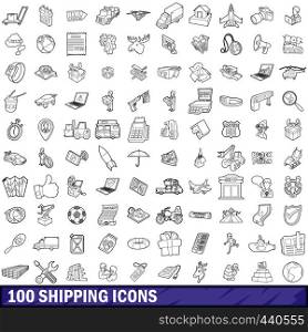100 shipping icons set in outline style for any design vector illustration. 100 shipping icons set, outline style