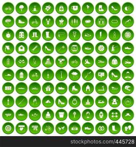 100 shoe icons set green circle isolated on white background vector illustration. 100 shoe icons set green circle