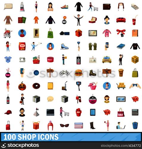 100 shop icons set in cartoon style for any design vector illustration. 100 shop icons set, cartoon style