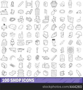 100 shop icons set in outline style for any design vector illustration. 100 shop icons set, outline style