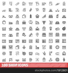 100 shop icons set. Outline illustration of 100 shop icons vector set isolated on white background. 100 shop icons set, outline style