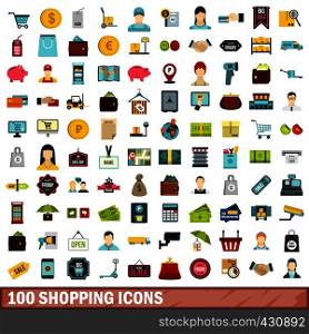 100 shopping icons set in flat style for any design vector illustration. 100 shopping icons set, flat style