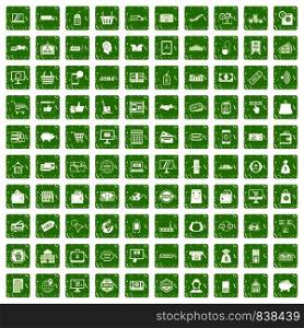 100 shopping icons set in grunge style green color isolated on white background vector illustration. 100 shopping icons set grunge green