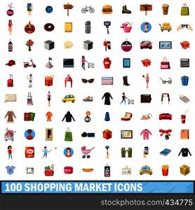 100 shopping market icons set in cartoon style for any design vector illustration. 100 shopping market icons set, cartoon style