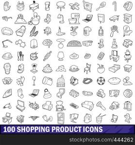 100 shopping product icons set in outline style for any design vector illustration. 100 shopping product icons set, outline style