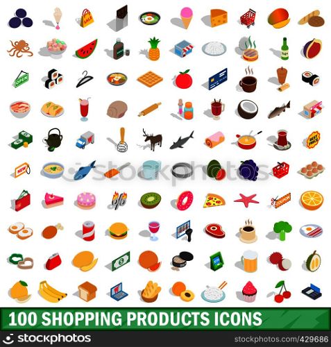 100 shopping products icons set in isometric 3d style for any design vector illustration. 100 shopping products icons set, isometric style