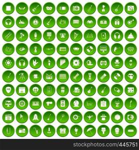 100 show business icons set green circle isolated on white background vector illustration. 100 show business icons set green circle