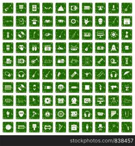 100 show business icons set in grunge style green color isolated on white background vector illustration. 100 show business icons set grunge green