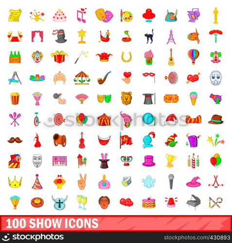 100 show icons set in cartoon style for any design vector illustration. 100 show icons set, cartoon style