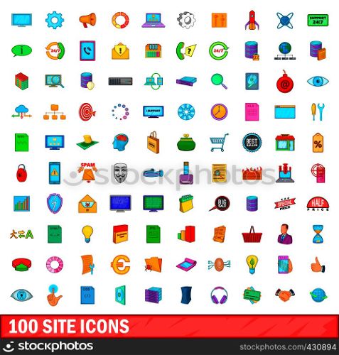 100 site icons set in cartoon style for any design vector illustration. 100 site icons set, cartoon style