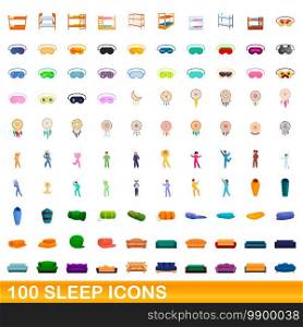 100 sleep icons set. Cartoon illustration of 100 sleep icons vector set isolated on white background. 100 sleep icons set, cartoon style