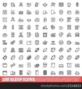 100 sleep icons set. Outline illustration of 100 sleep icons vector set isolated on white background. 100 sleep icons set, outline style