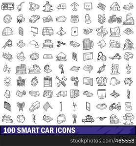 100 smart car icons set in outline style for any design vector illustration. 100 smart car icons set, outline style