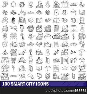 100 smart city icons set in outline style for any design vector illustration. 100 smart city icons set, outline style