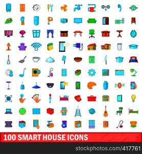 100 smart house icons set in cartoon style for any design vector illustration. 100 smart house icons set, cartoon style