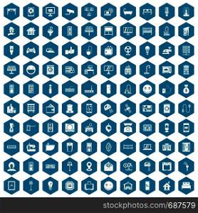 100 smart house icons set in sapphirine hexagon isolated vector illustration. 100 smart house icons sapphirine violet