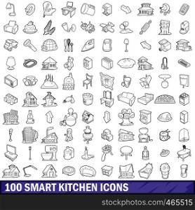 100 smart kitchen icons set in outline style for any design vector illustration. 100 smart kitchen icons set, outline style