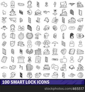 100 smart lock icons set in outline style for any design vector illustration. 100 smart lock icons set, outline style
