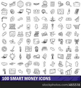 100 smart money icons set in outline style for any design vector illustration. 100 smart money icons set, outline style
