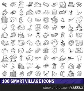 100 smart village icons set in outline style for any design vector illustration. 100 smart village icons set, outline style