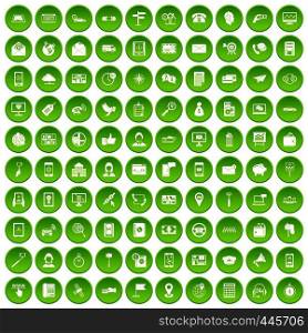 100 smartphone icons set green circle isolated on white background vector illustration. 100 smartphone icons set green circle