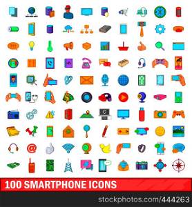 100 smartphone icons set in cartoon style for any design vector illustration. 100 smartphone icons set, cartoon style