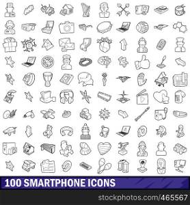 100 smartphone icons set in outline style for any design vector illustration. 100 smartphone icons set, outline style