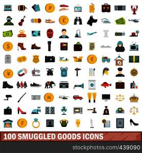 100 smuggled goods icons set in flat style for any design vector illustration. 100 smuggled goods icons set, flat style