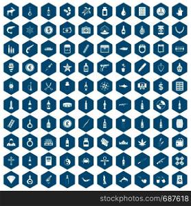 100 smuggling goods icons set in sapphirine hexagon isolated vector illustration. 100 smuggling goods icons sapphirine violet