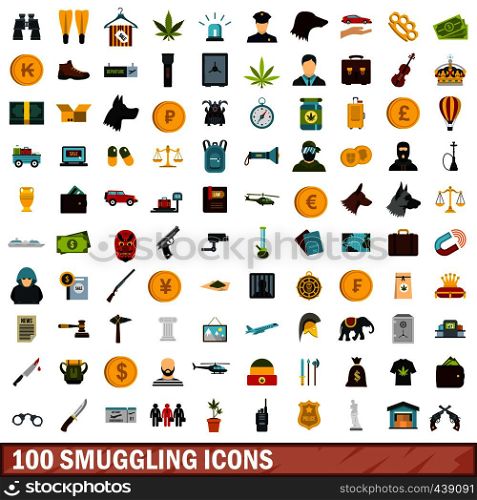 100 smuggling icons set in flat style for any design vector illustration. 100 smuggling icons set, flat style
