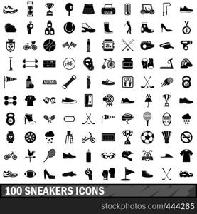 100 sneakers icons set in simple style for any design vector illustration. 100 sneakers icons set, simple style