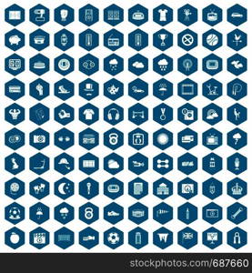 100 soccer icons set in sapphirine hexagon isolated vector illustration. 100 soccer icons sapphirine violet