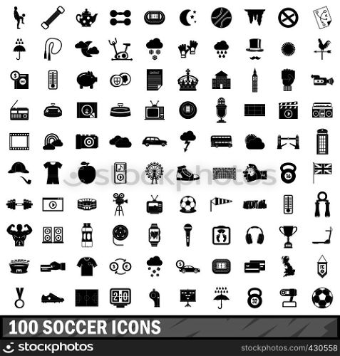 100 soccer icons set in simple style for any design vector illustration. 100 soccer icons set, simple style