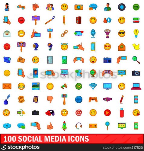100 social media icons set in cartoon style for any design vector illustration. 100 social media icons set, cartoon style