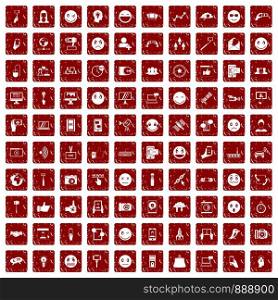 100 social media icons set in grunge style red color isolated on white background vector illustration. 100 social media icons set grunge red