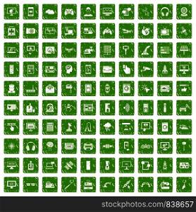 100 software icons set in grunge style green color isolated on white background vector illustration. 100 software icons set grunge green
