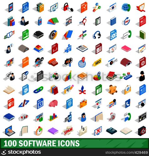 100 software icons set in isometric 3d style for any design vector illustration. 100 software icons set, isometric 3d style